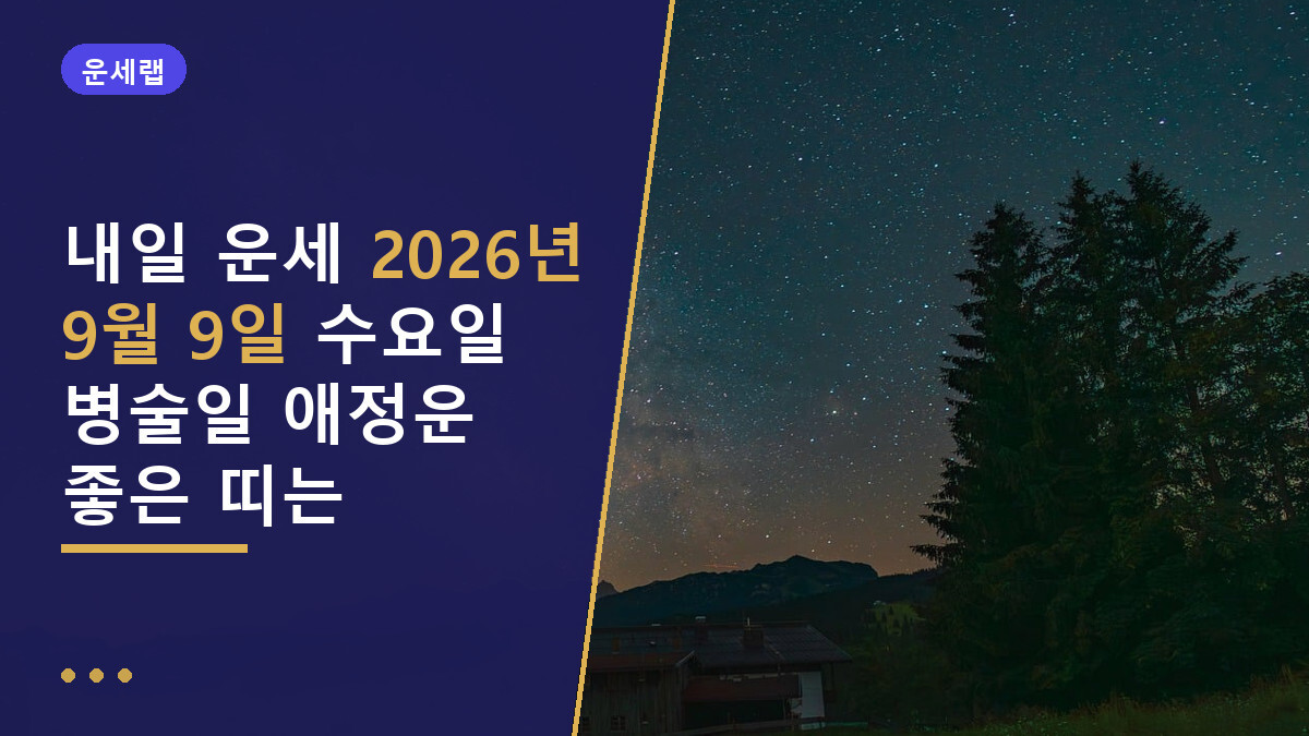 내일 운세 2026년 9월 9일 수요일 병술일 애정운 좋은 띠는