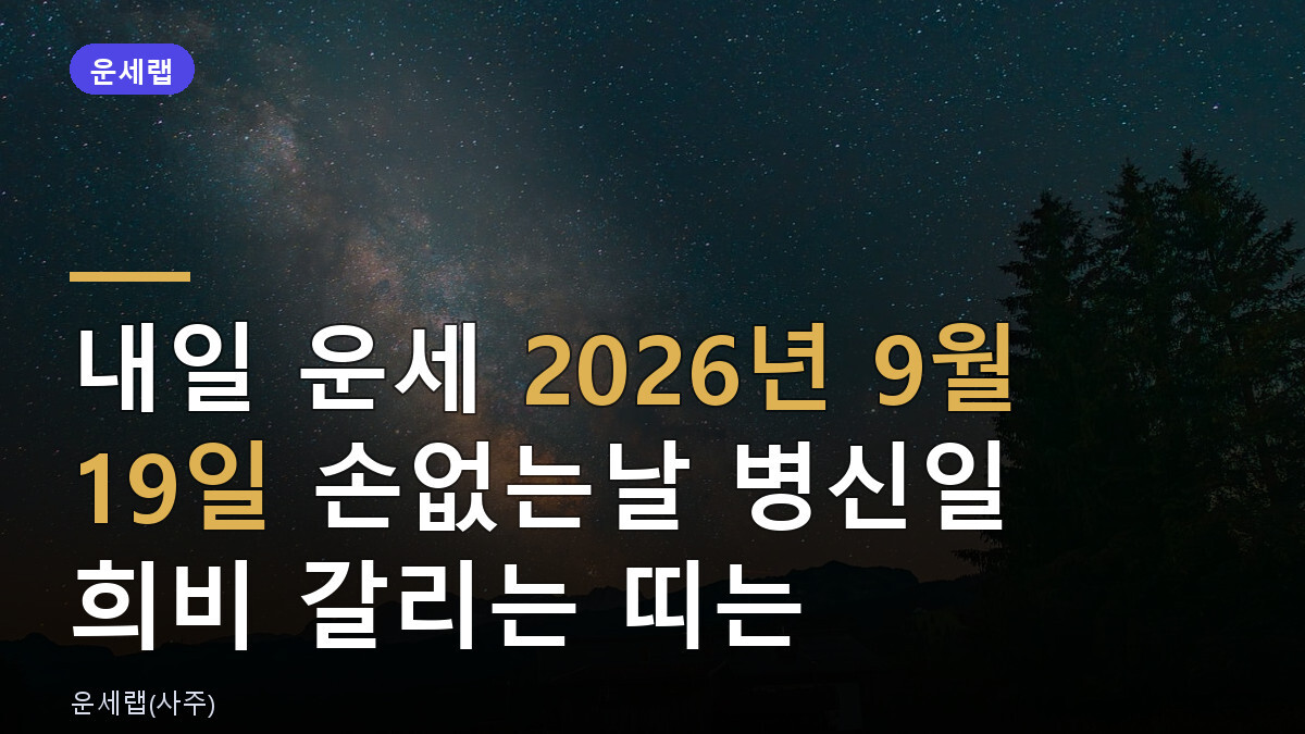 내일 운세 2026년 9월 19일 손없는날 병신일 희비 갈리는 띠는